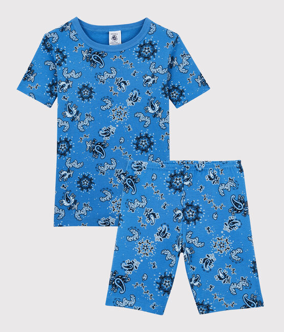 Pigiama corto bandana bambino in cotone biologico blu BRASIER/bianco MULTICO
