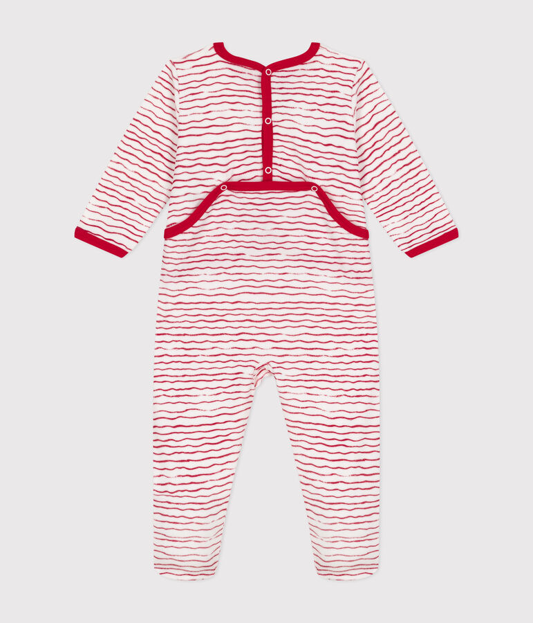 Tutina pigiama neonato in ciniglia bianco/rosso