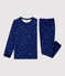 Pigiama jacquard bambina/bambino fantasia fiocchi di neve in lana e cotone blu MEDIEVAL/bianco MARSHMALLOW