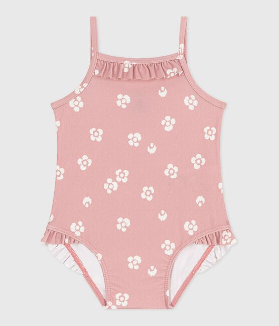Costume da bagno intero con stampa floreale e volant neonato rosa CHARME/bianco MARSHMALLOW
