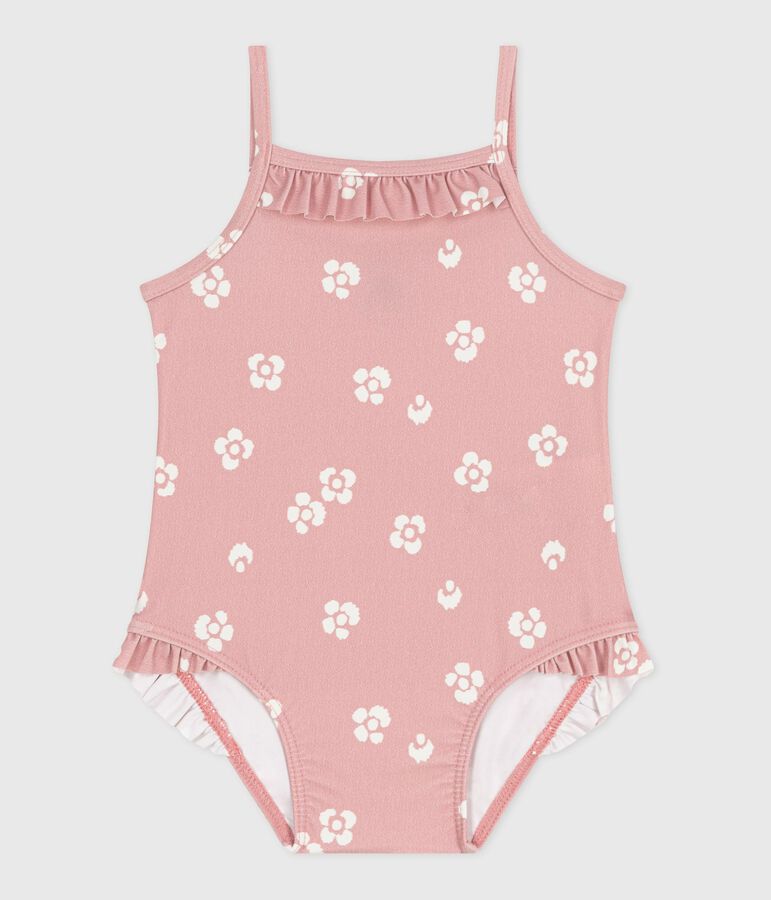 Costume da bagno intero con stampa floreale e volant neonato rosa/bianco