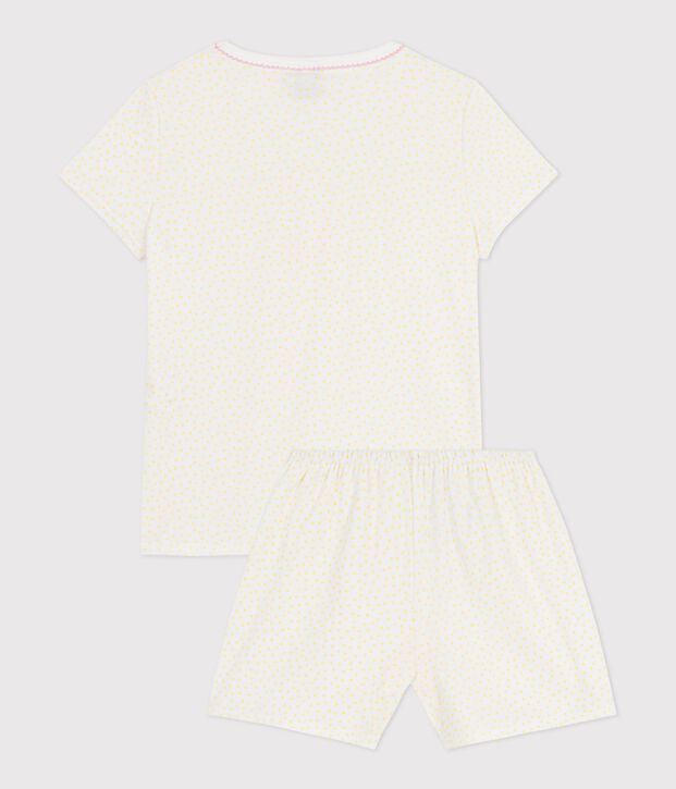 Pigiama corto in cotone arricciato con stampa a pois bambina giallo/bianco