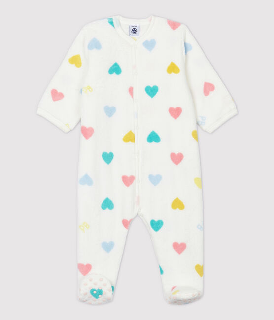 Tutina imbottita a cuori bebè in pile bianco MARSHMALLOW/bianco MULTICO