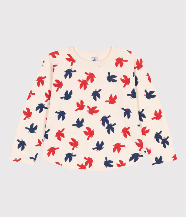 T-shirt a maniche lunghe in cotone con stampa bambina ecru/multicolore