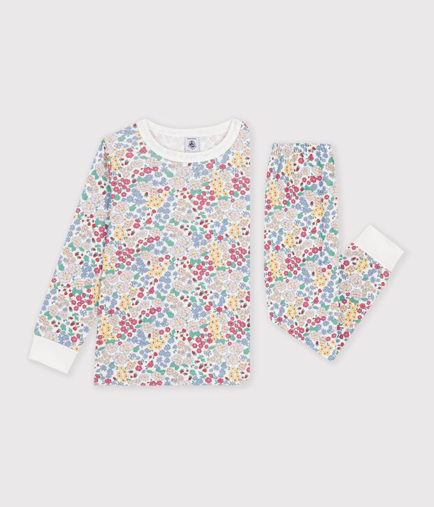 Pigiama in cotone a fiori bambina bianco/multicolore
