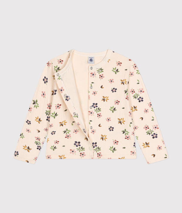 Cardigan in tubique bambina ecru/multicolore