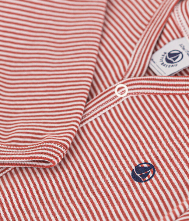 Pigiama beb&egrave; in cotone a righe marrone/bianco