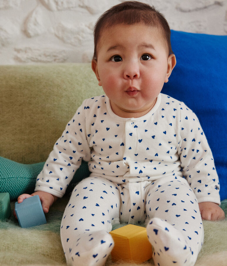 Bodyjama in tubique motivo cuore bianco/blu