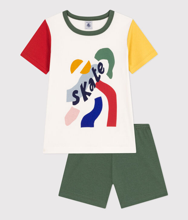 Pigiama bambino corto in cotone tinta unita bianco/multicolore