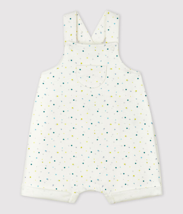 Tuta corta beb&egrave; in jersey double face di cotone biologico bianco/multicolore