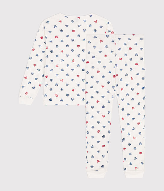 Pigiama in cotone con stampa a cuori donna bianco MARSHMALLOW/bianco MULTICO