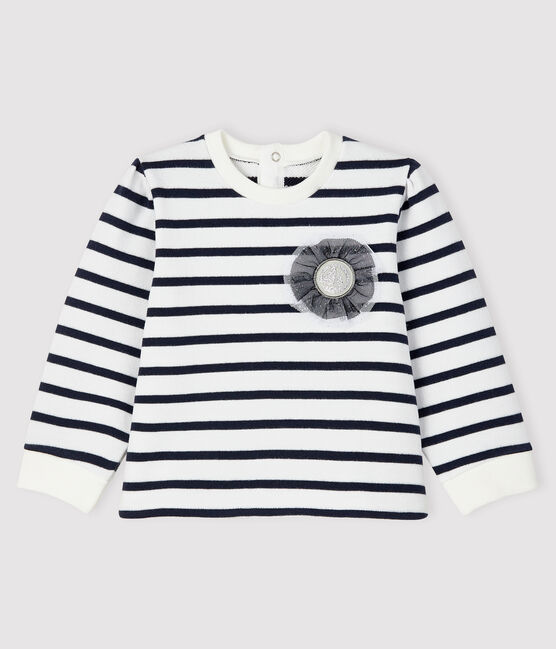 Felpa iconica bebè femmina bianco MARSHMALLOW/blu SMOKING