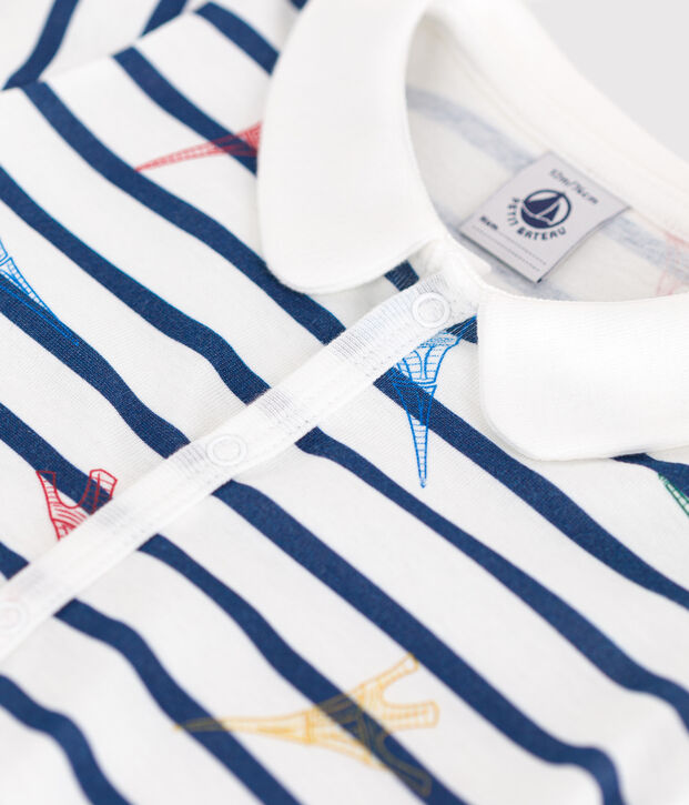 Tutina corta in cotone con motivo Parigi neonato bianco/multicolore