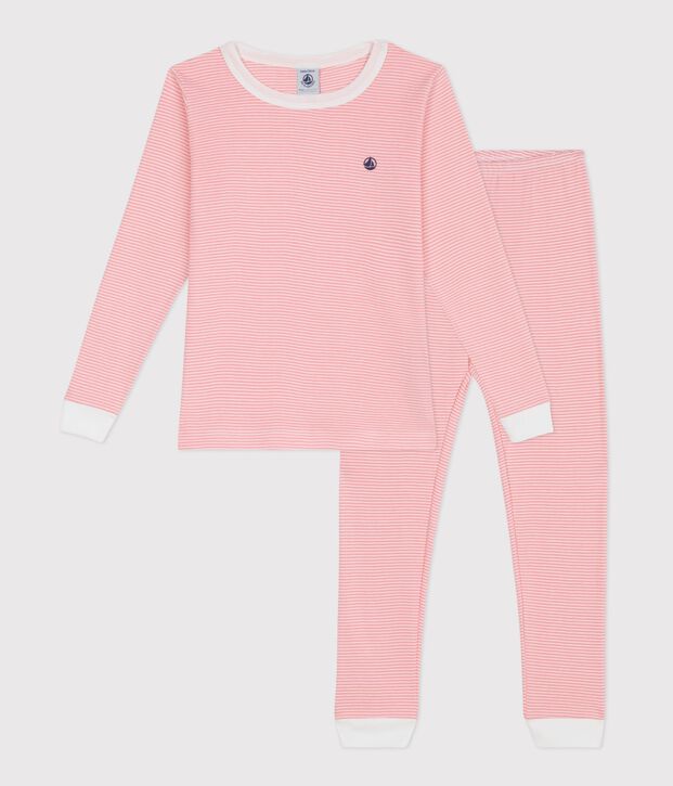 Pigiama molto aderente bambino in cotone a righe rosa/bianco