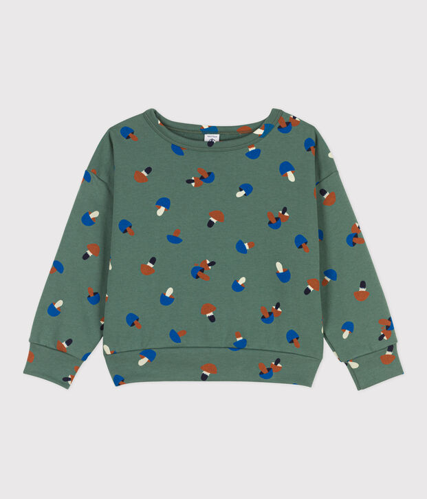 Felpa in molleton stampato bambino verde/multicolore