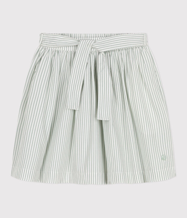 Gonna in cotone a righe bambina verde/bianco