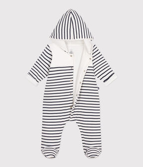 Tutina imbottita con cappuccio e piedini a righe neonato bianco MARSHMALLOW/blu SMOKING