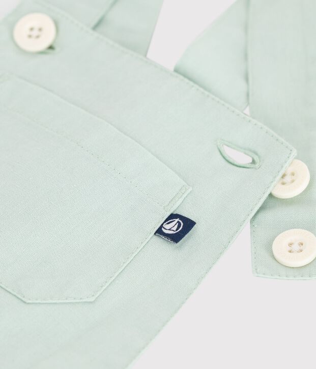 Salopette corta in cotone/lino tinta unita neonato verde