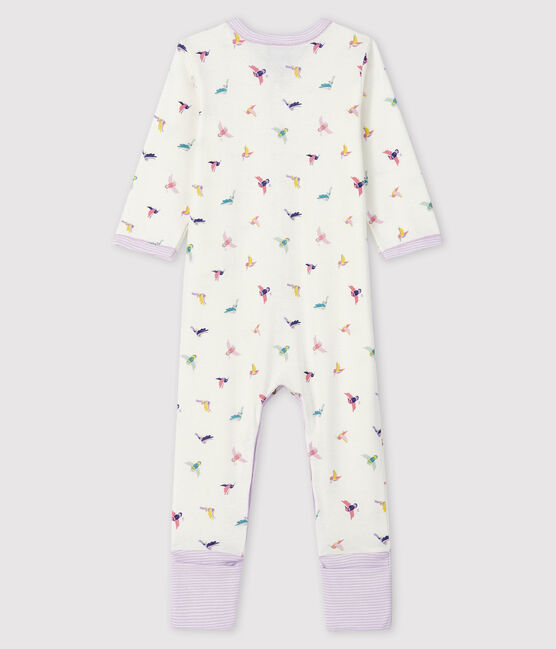Tutina con piedi staccabili a costine bebè femmina bianco MARSHMALLOW/bianco MULTICO