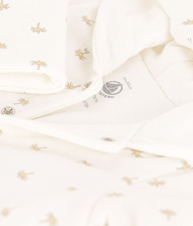 Tutina lunga beb&egrave; in cotone ovatta con cappuccio bianco/multicolore