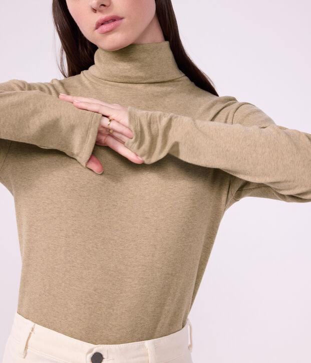 Dolcevita in cotone tinta unita donna beige