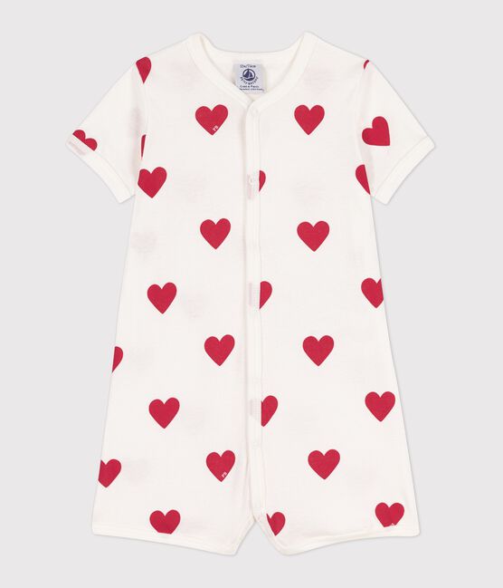 Tutina corta bebè in cotone a cuori bianco MARSHMALLOW/rosso TERKUIT