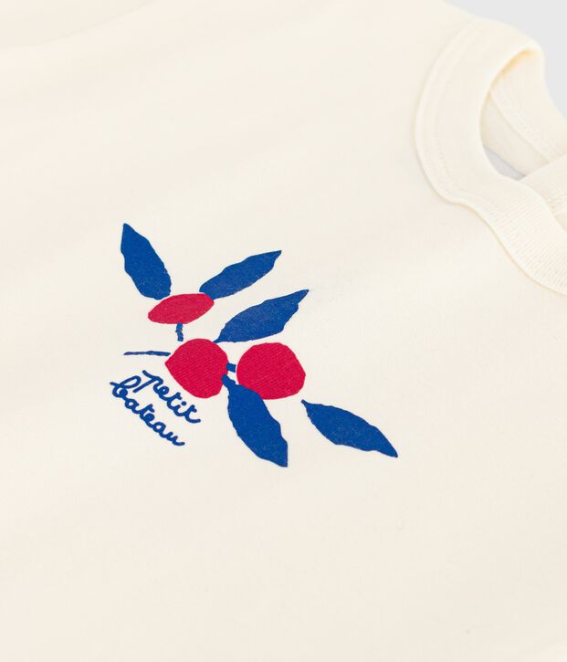 T-shirt a maniche lunghe in cotone con cuore stampato neonata ecru/multicolore