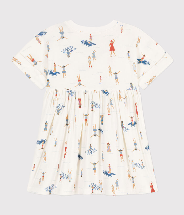 Abito manica corta in cotone bambina bianco/multicolore