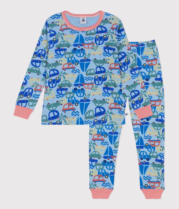 Pigiama in cotone con automobili stampate bambino blu/multicolore