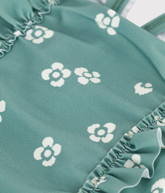 Costume da bagno intero con stampa floreale e volant neonato blu PAUL/bianco MARSHMALLOW