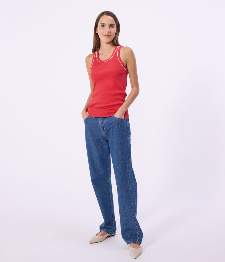 Canotta in cotone tinta unita donna rosso