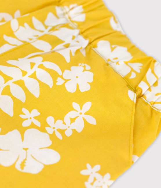 Shorts bebè con fantasia hawaiana in popeline giallo ORGE/bianco MARSHMALLOW