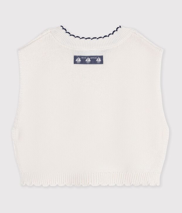 Pullover senza maniche in maglia di misto lana e cotone neonato bianco