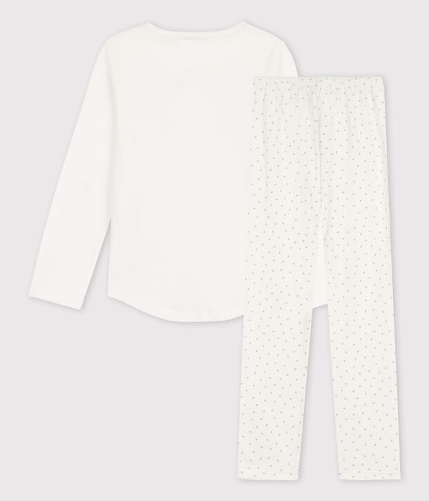 Pigiama cuoricini bambina in cotone bianco/verde