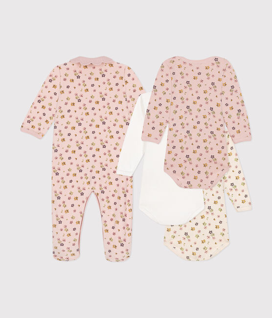 Set con pigiama e 3 body a fiori neonato variante 1