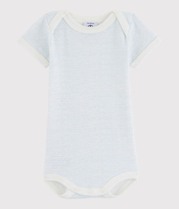 Body a manica corta beb&egrave; unisex bianco/blu