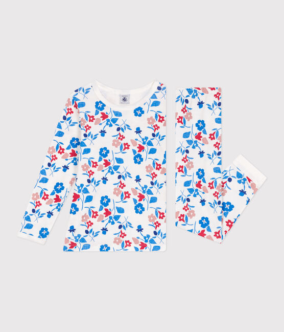 Pigiama bambino in tubique con stampa a fiori bianco MARSHMALLOW/bianco MULTICO