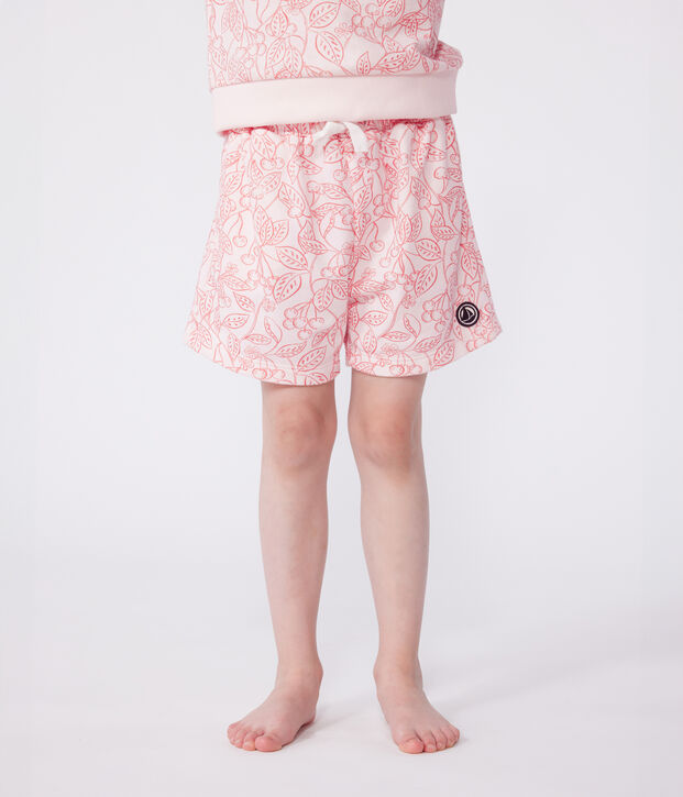 Shorts in cotone con stampa bambina rosa/rosso
