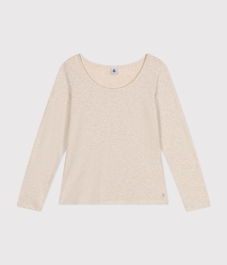 T-shirt Regular a maniche lunghe con scollo rotondo in jersey flamm&eacute; donna beige MONTELIMAR CHINE