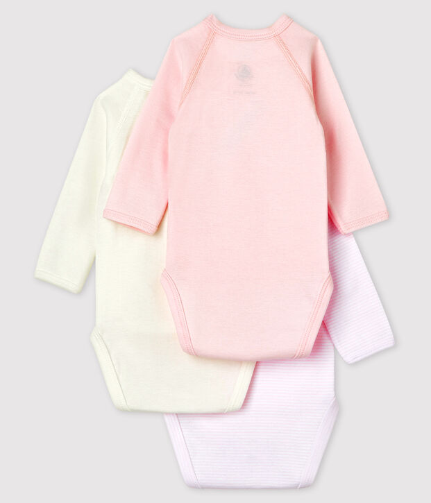 Confezione da 3 body incrociati millerighe manica lunga beb&egrave; in cotone biologico multicolore