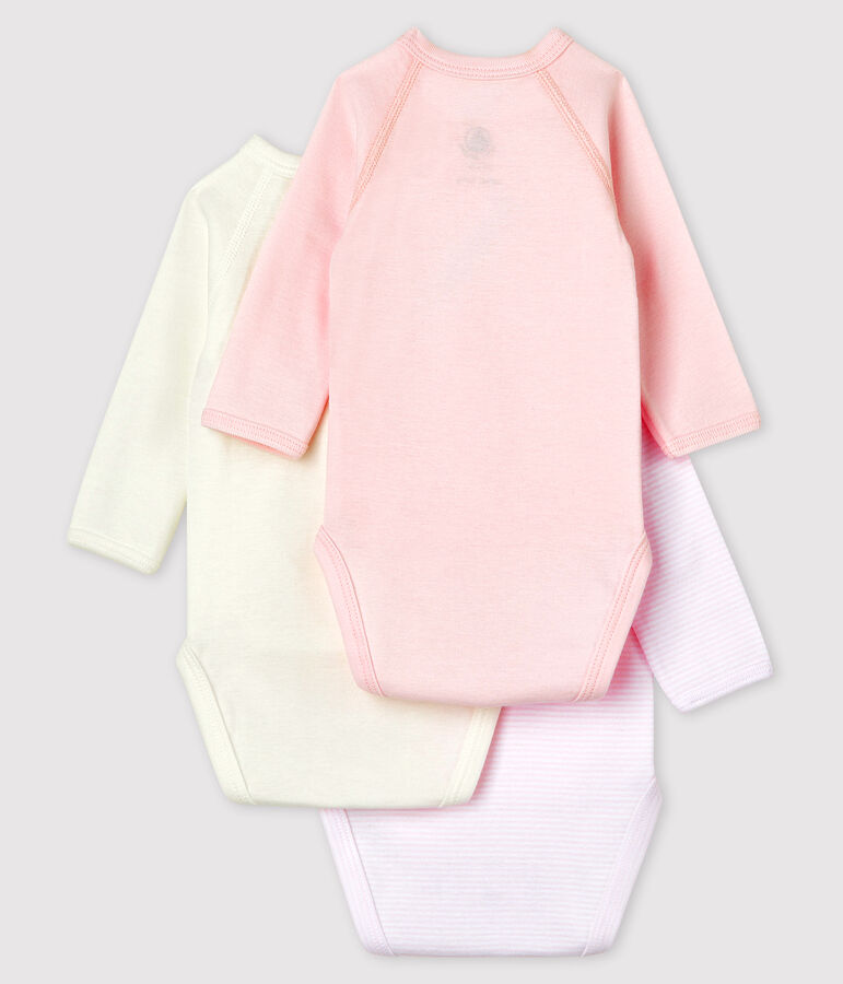 Confezione da 3 body incrociati millerighe manica lunga beb&egrave; in cotone biologico variante 1