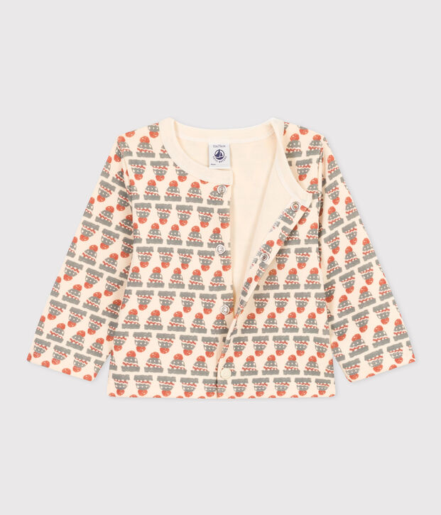 Cardigan in jersey spesso con stampa per beb&egrave; ecru/multicolore
