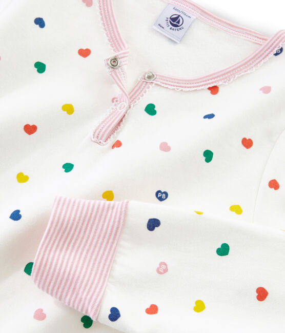 Pigiama bambina con vita alta in jersey double face bianco MARSHMALLOW/bianco MULTICO