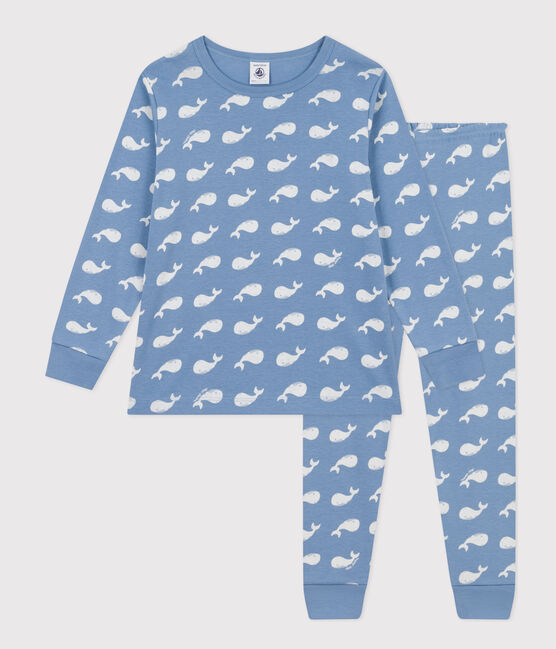 Pigiama in cotone fantasia balena bambino blu BEACH/ MARSHMALLOW