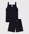 Pigiama corto bambina con bretelle in cotone e Lyocell blu SMOKING