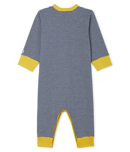 Tutina senza piedi bebé maschio a costine blu MEDIEVAL/bianco MARSHMALLOW