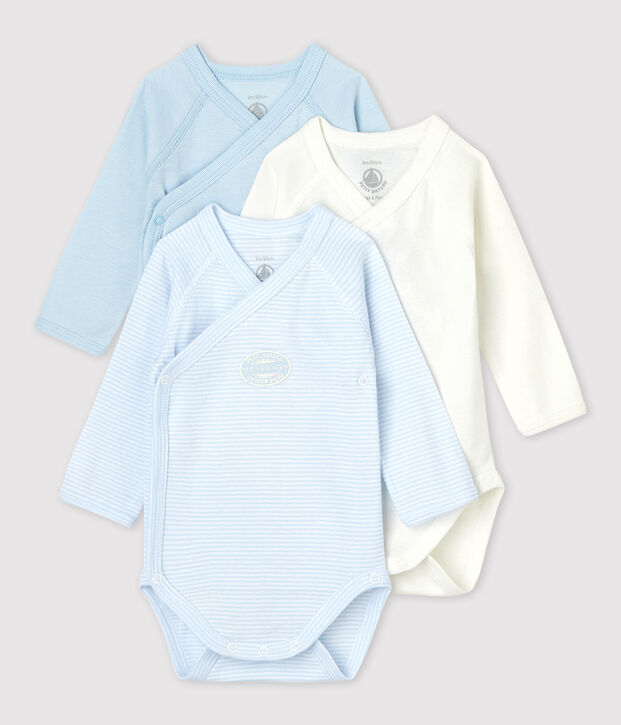 Confezione da 3 body incrociati millerighe manica lunga beb&egrave; in cotone biologico multicolore