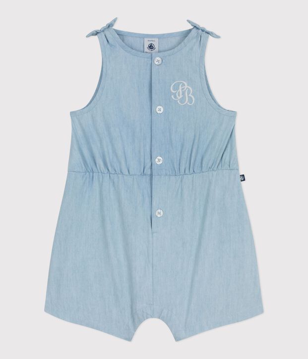 Tutina corta in chambray neonata blu