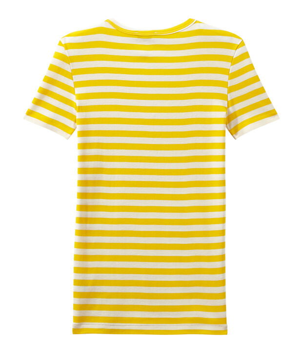 T-shirt donna scollo V in costina originale 1x1 rigata giallo/bianco
