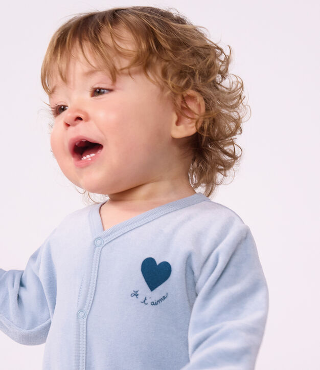 Pigiama in ciniglia tinta unita con motivo applicato neonato blu